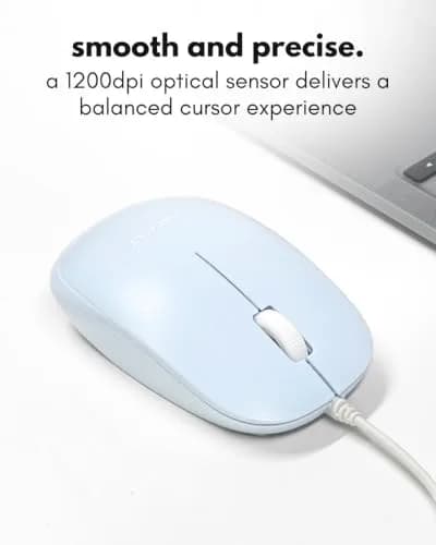 Macally Wired Mouse for Mac and PC - Dual USB C + A Plug - Ambidextrous 3 Button, 1200 DPI, Blue thumbnail 5
