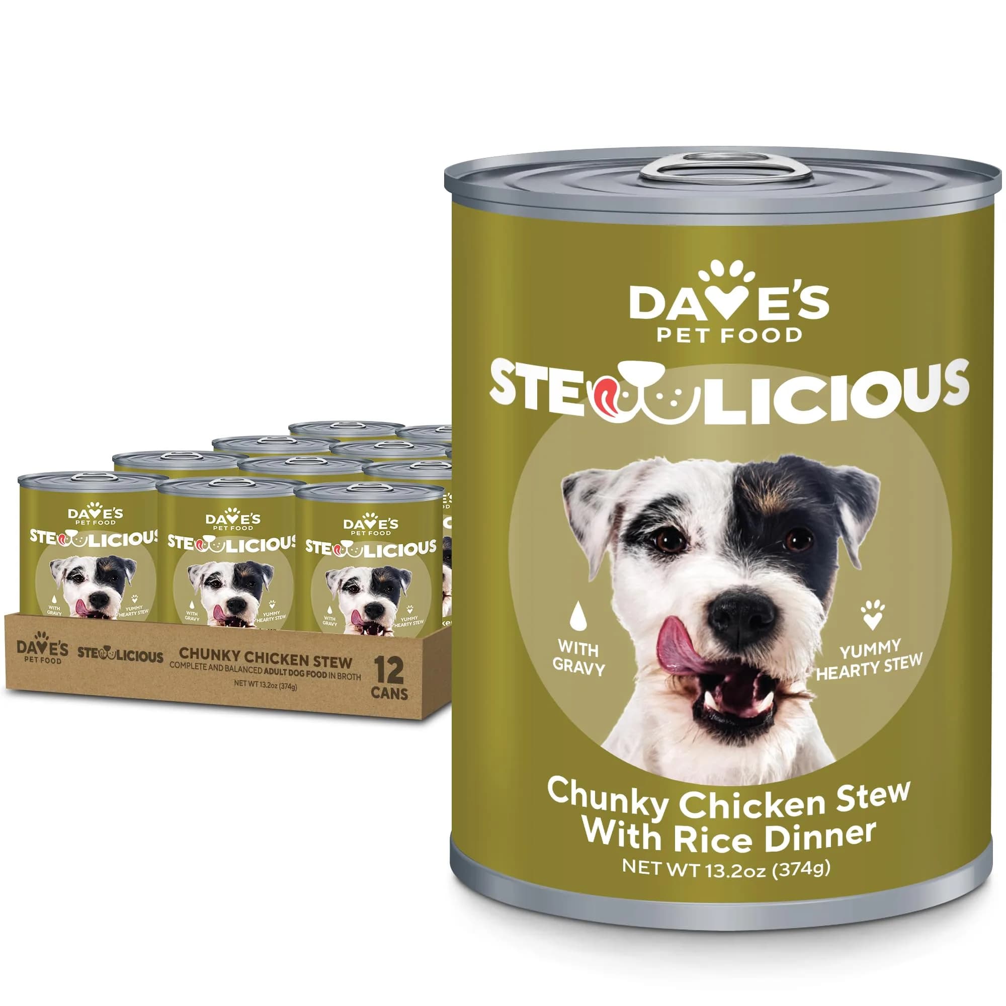 Dave's Pet Food Wet Canned Dog Food, Chunky Chicken Stew in Gravy, 13.2oz | Supports digestion & immune health