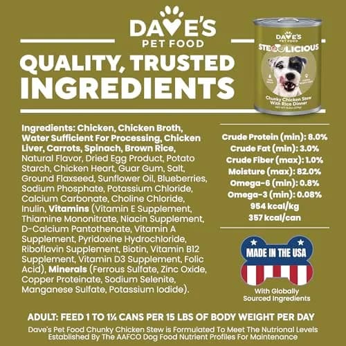 Dave's Pet Food Wet Canned Dog Food, Chunky Chicken Stew in Gravy, 13.2oz | Supports digestion & immune health thumbnail 6