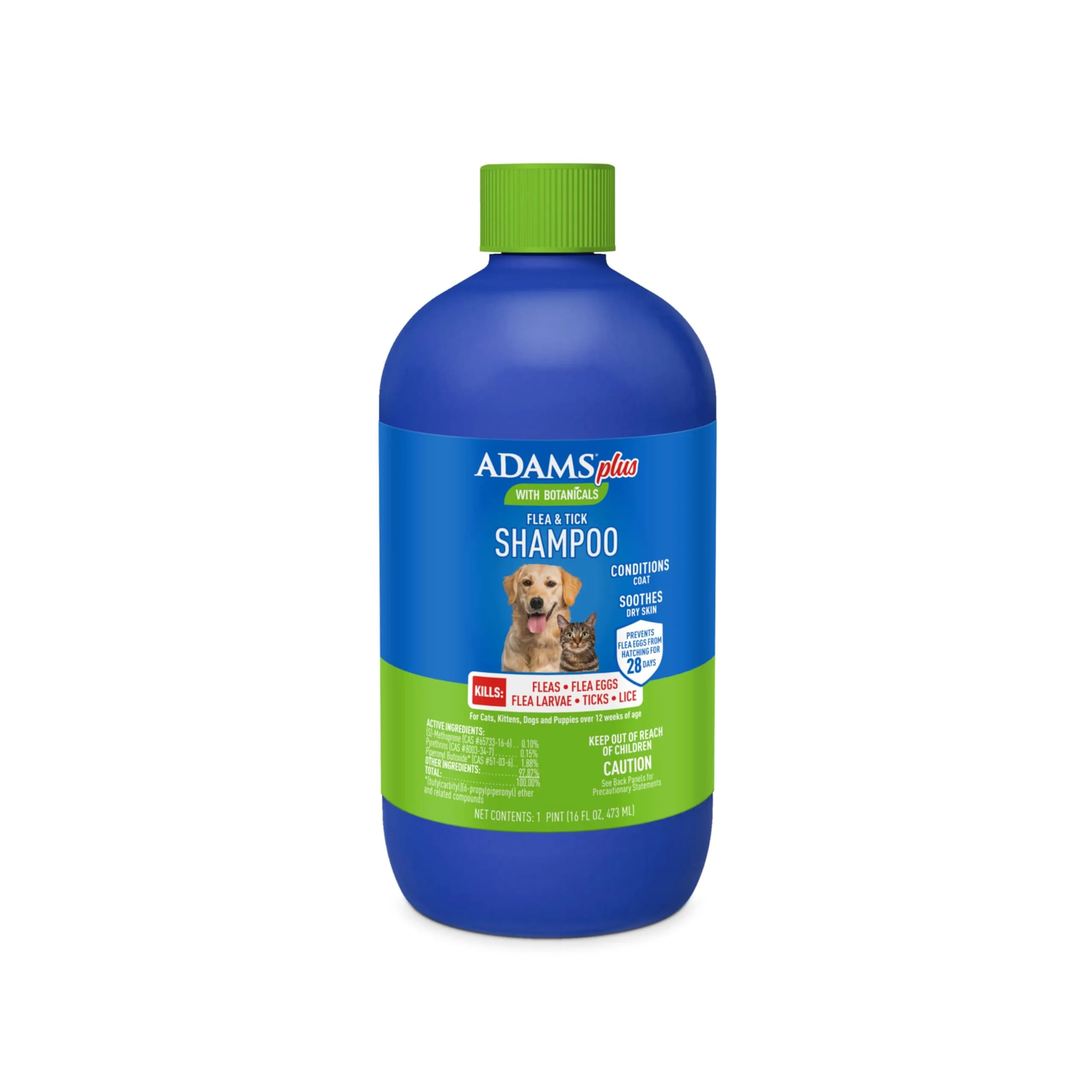 ADAMS Plus Botanicals Flea & Tick Shampoo with Precor for Dogs, Cats, Puppies & Kittens 473ml (16 Ounces) | Gentle, Plant-Based Formula for Sensitive Skin