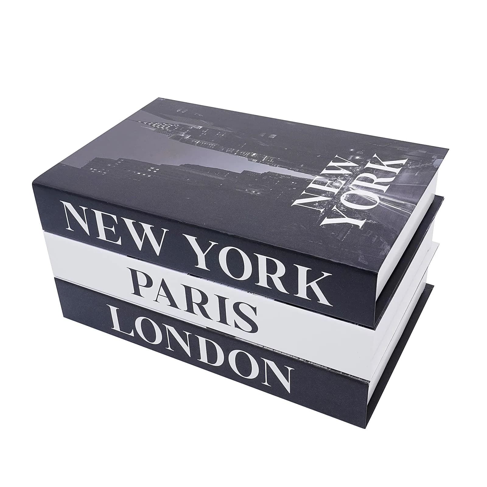 YOYMJBY Faux Decorative Books Set 3-Paris London Newyork Kiss | Aesthetic Home Decor for Coffee Tables & Shelves