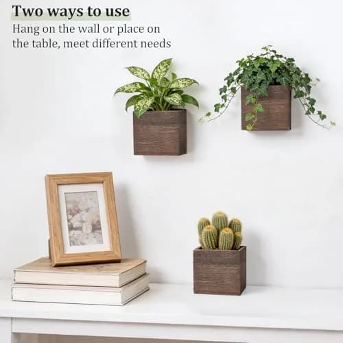 Dahey Small Wall Hanging Planters 3 Pack 4 Inch Wood Pot with Plastic Liner | Rustic Wall Decor for Indoor & Outdoor thumbnail 5