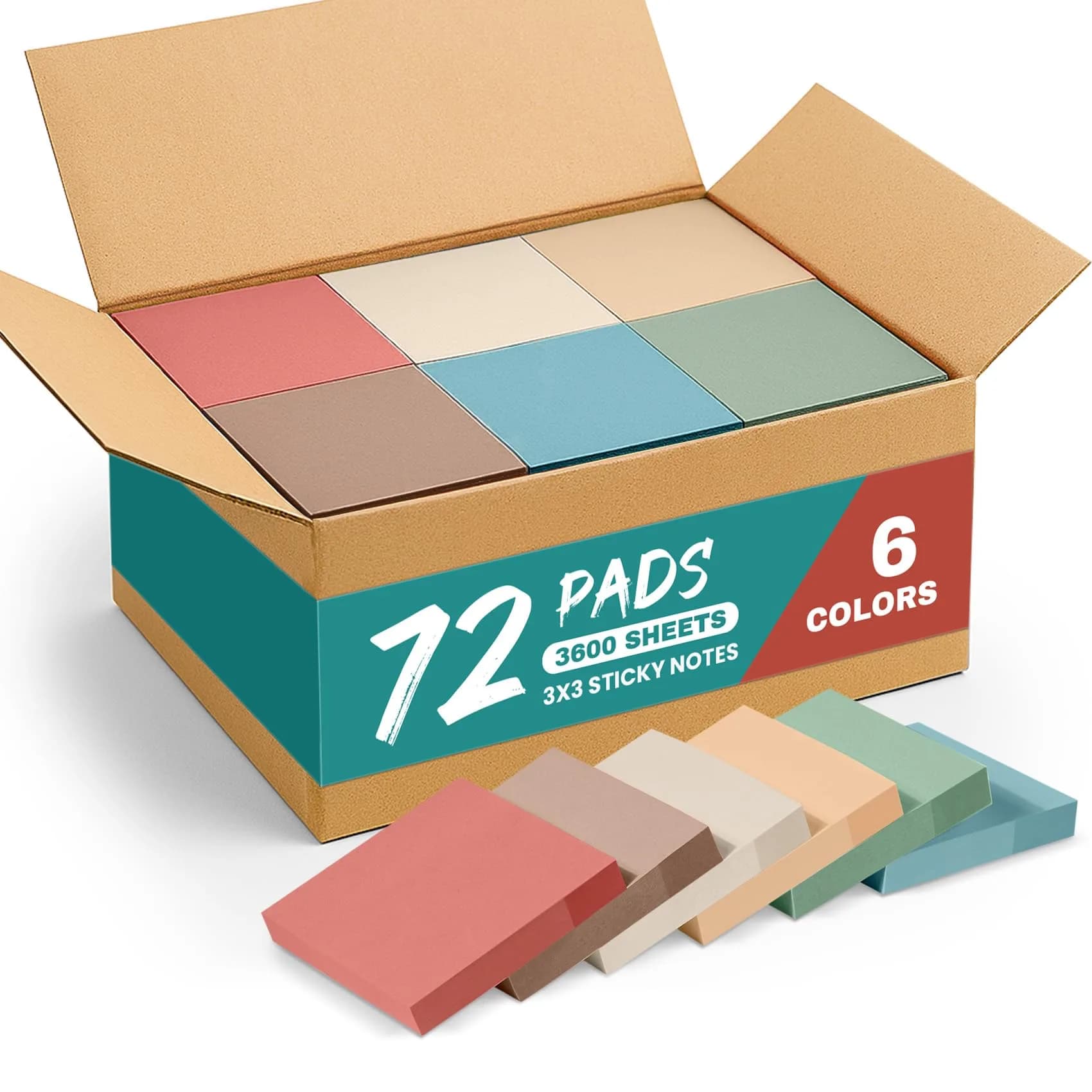 Taja Vintage Sticky Notes 3x3 Inch (7.6x7.6 cm) | 36 Pads Bulk Pack for Office, School, Home Organization — 72