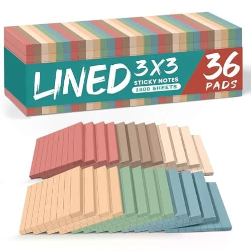 Taja Lined Sticky Notes 3x3 Inches, 36 Pads | Vintage Pastel Colors for Organization thumbnail 1