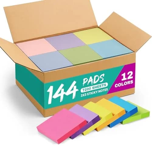 Taja 144-Pad Sticky Notes 3x3 Inches Bright Colors | 7200 Sheets Total for Organization thumbnail 1
