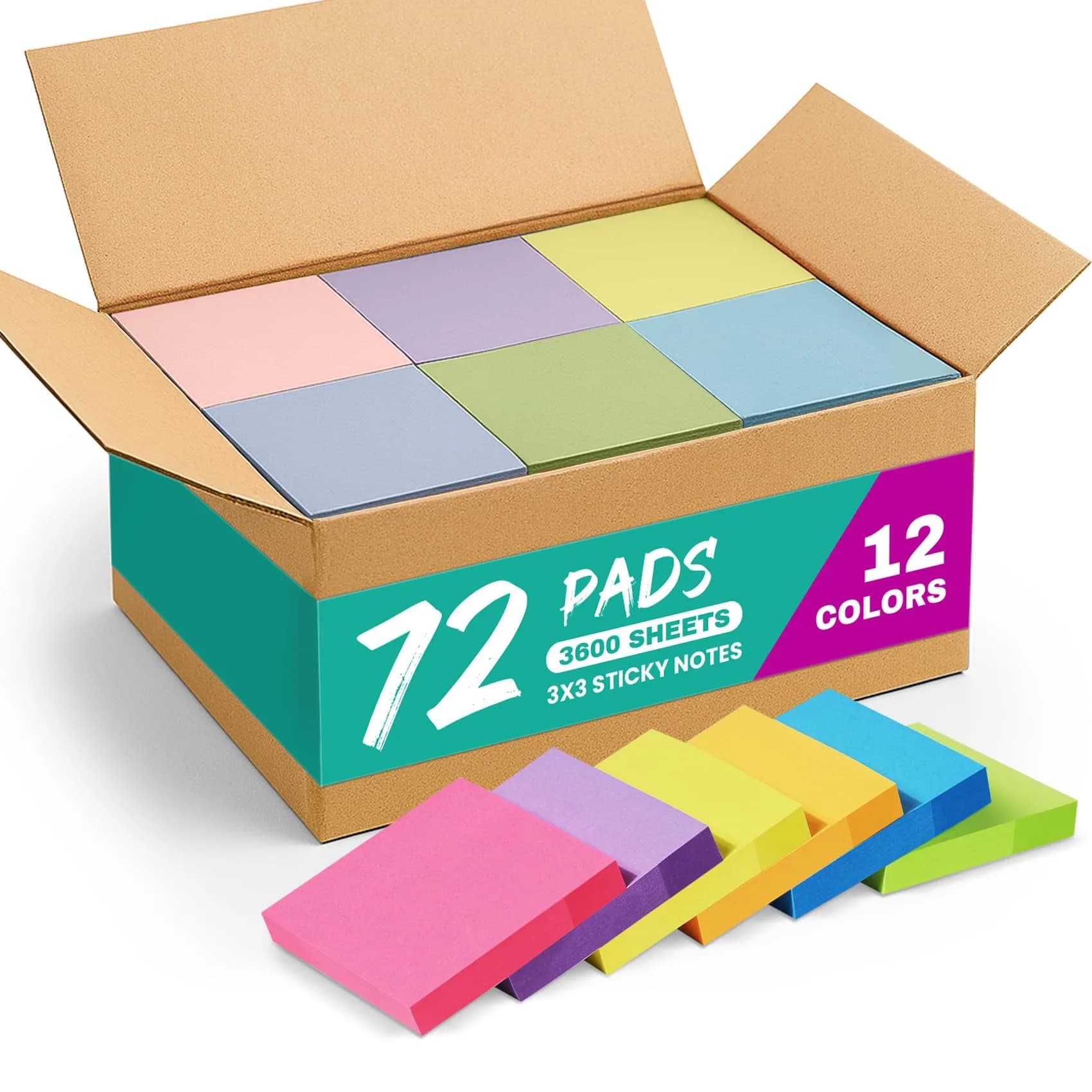 Taja 144-Pad Sticky Notes 3x3 Inches Bright Colors | 7200 Sheets Total for Organization — Bright / 72