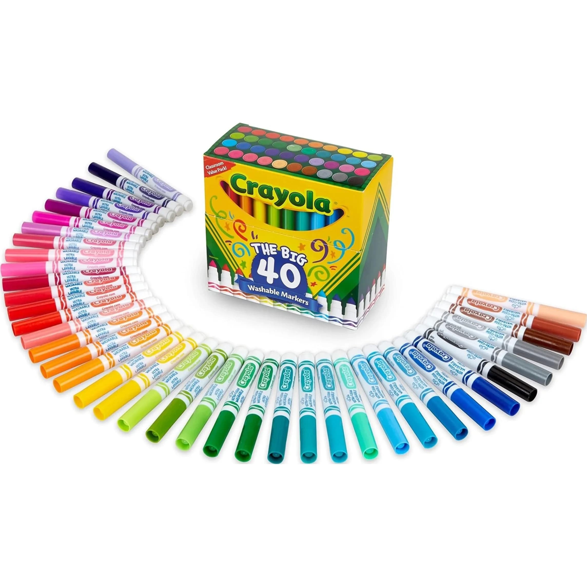 Crayola Ultra Clean Washable Markers (40 Count, 2mm Broad Line) | Non-Toxic, Assorted Colors for Kids