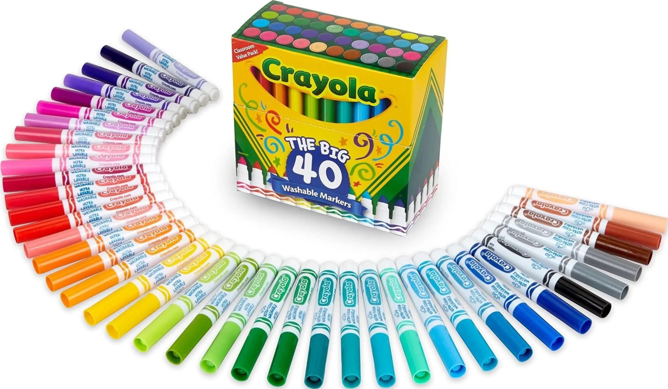 Crayola Ultra Clean Washable Markers (40 Count, 2mm Broad Line) | Non-Toxic, Assorted Colors for Kids — Washable