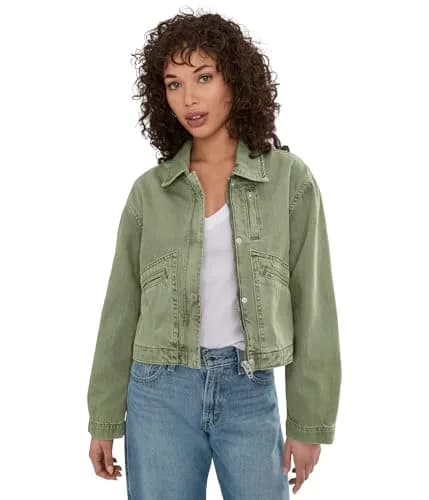 BLANKNYC Vibe Check Jacket Green X-Small | Women's Twill Coat with Zipper & Pockets thumbnail 1