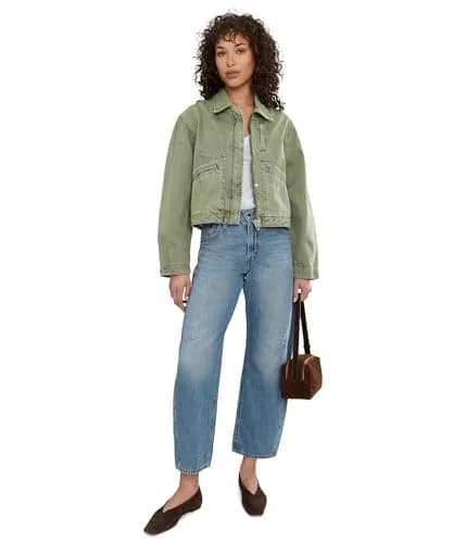 BLANKNYC Vibe Check Jacket Green X-Small | Women's Twill Coat with Zipper & Pockets thumbnail 2
