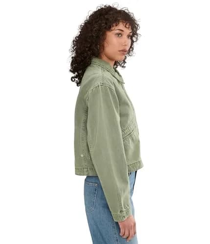 BLANKNYC Vibe Check Jacket Green X-Small | Women's Twill Coat with Zipper & Pockets thumbnail 3
