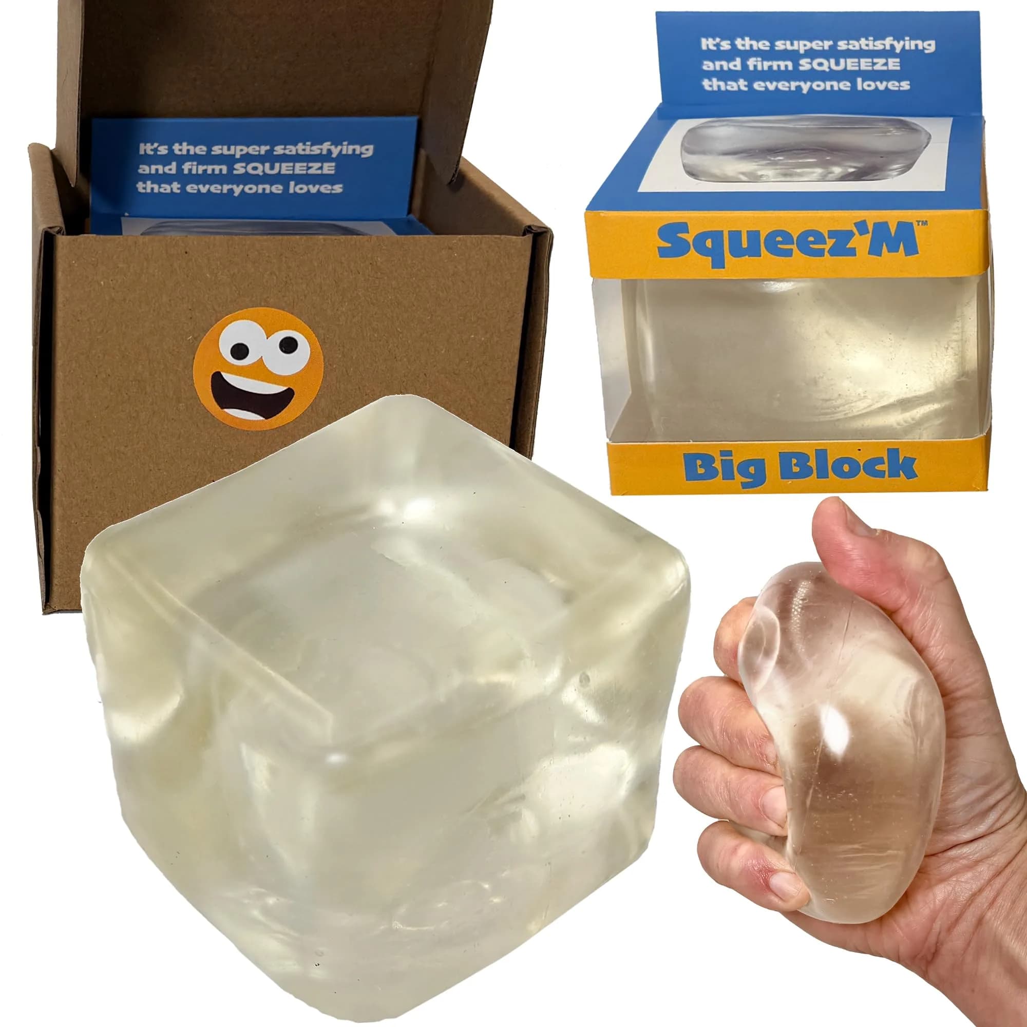 Squeez'M Glitter Big Block Stress Cube 8.7cm (2.5in) | ASTM Certified Non-Toxic Toy — Glass
