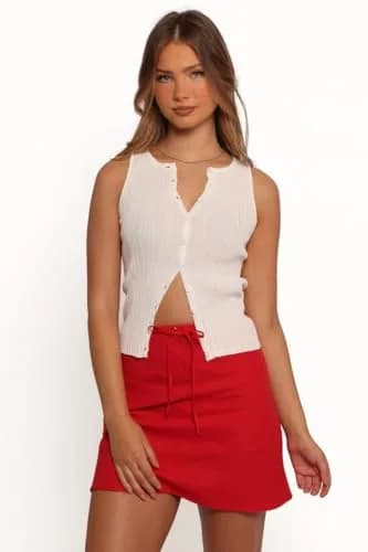 SKIRT Sonni Linen Mini Skirt - Red XS | Flattering A-line, Breezy Cotton, Casual & Evening Wear thumbnail 4