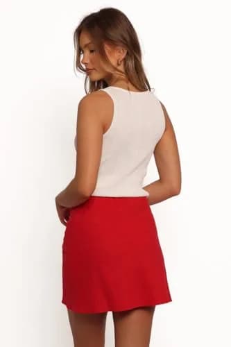 SKIRT Sonni Linen Mini Skirt - Red XS | Flattering A-line, Breezy Cotton, Casual & Evening Wear thumbnail 3