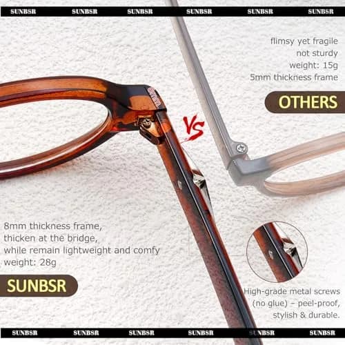 SUNBSR Retro Small Oval Blue Light Glasses for Women Men (Black) | 99% Blue Light & UV Block | Classic Style thumbnail 5