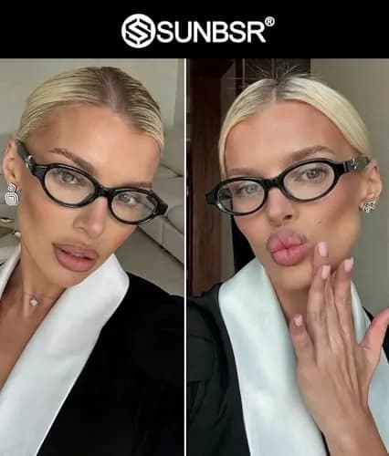 SUNBSR Retro Small Oval Blue Light Glasses for Women Men (Black) | 99% Blue Light & UV Block | Classic Style thumbnail 3