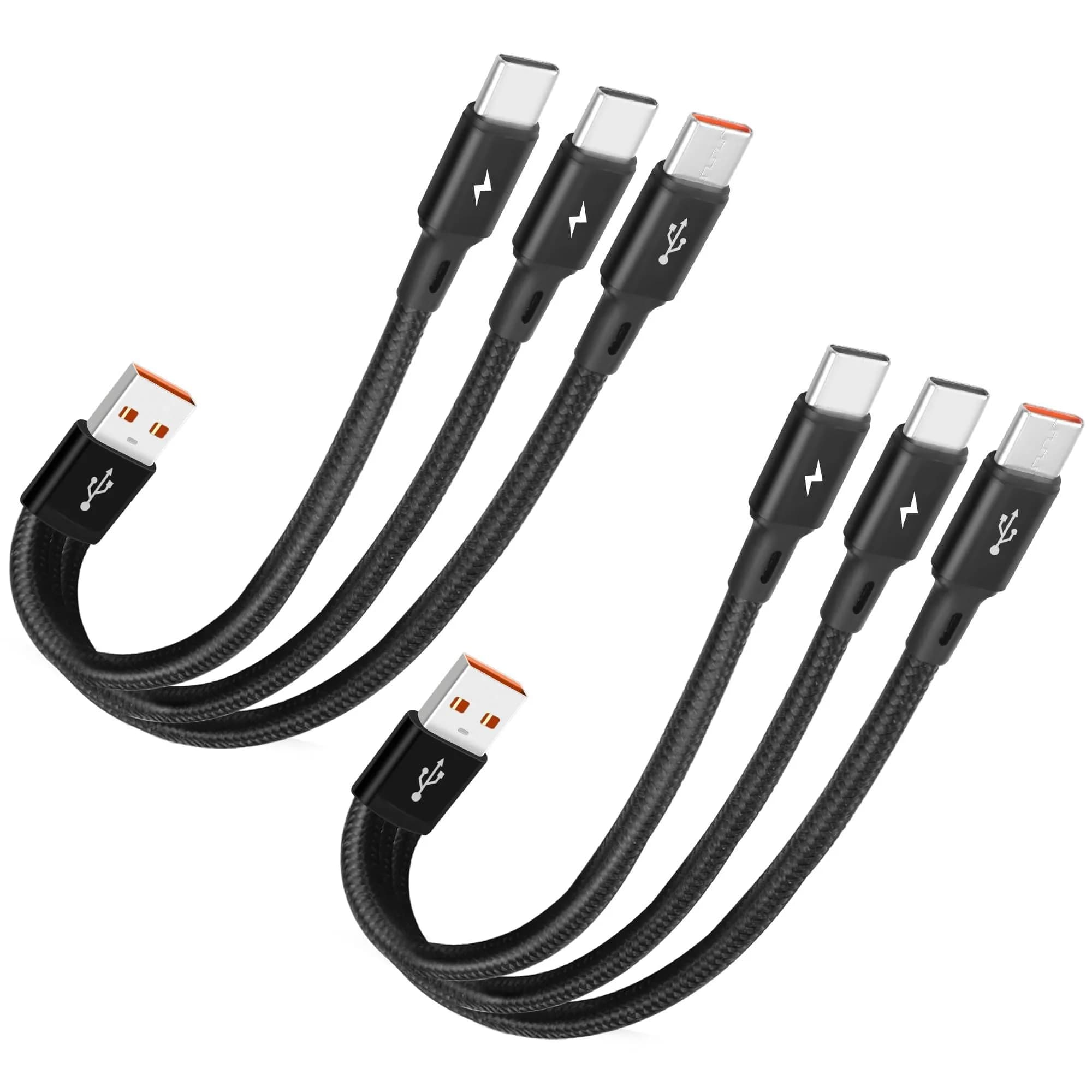 GELRHONR USB C Splitter Cable 1.2m (3.9ft) 2-Pack | 3-in-1 Nylon Braided Fast Charging Cord — 7.8inch