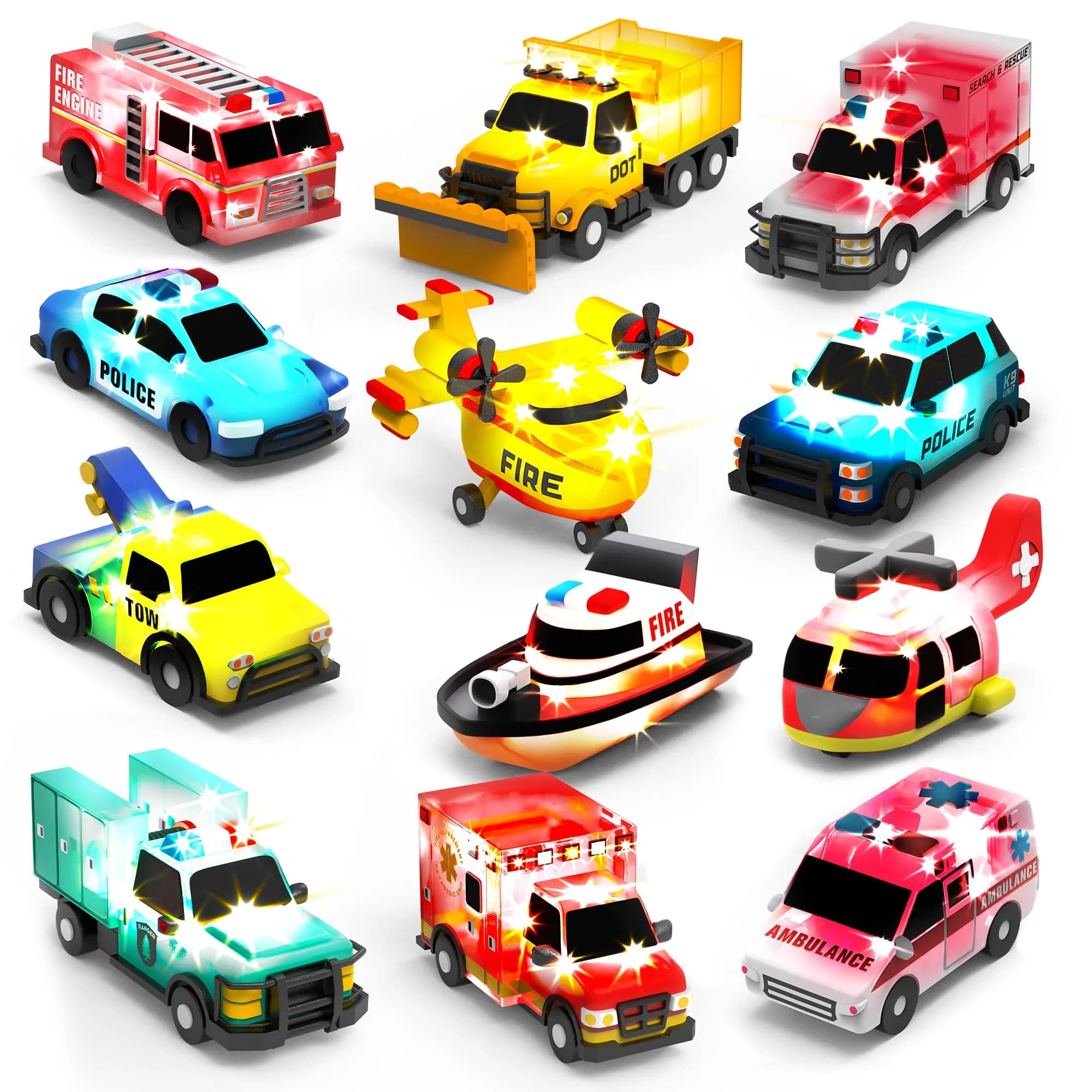 Tub Works Emergency Cars Light Up Bath Toys 6 Pack | Water-Activated Flashing Lights for Toddlers — Emergency – 12pk