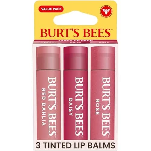 Burt's Bees Tinted Lip Balm Value Pack, Red Dahlia, Daisy & Rose, 0.45 oz (3 Tubes) | 8-Hour Moisture & Hint of Color thumbnail 1