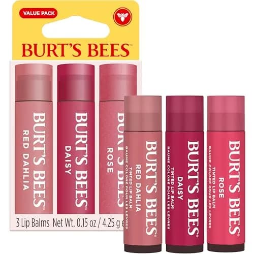 Burt's Bees Tinted Lip Balm Value Pack, Red Dahlia, Daisy & Rose, 0.45 oz (3 Tubes) | 8-Hour Moisture & Hint of Color thumbnail 2