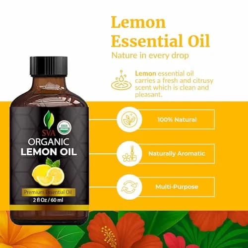 SVA ORGANICS Lemon Essential Oil 60 ml (2 Fl Oz) | Cold-Pressed Organic Oil for Aromatherapy & DIY thumbnail 2