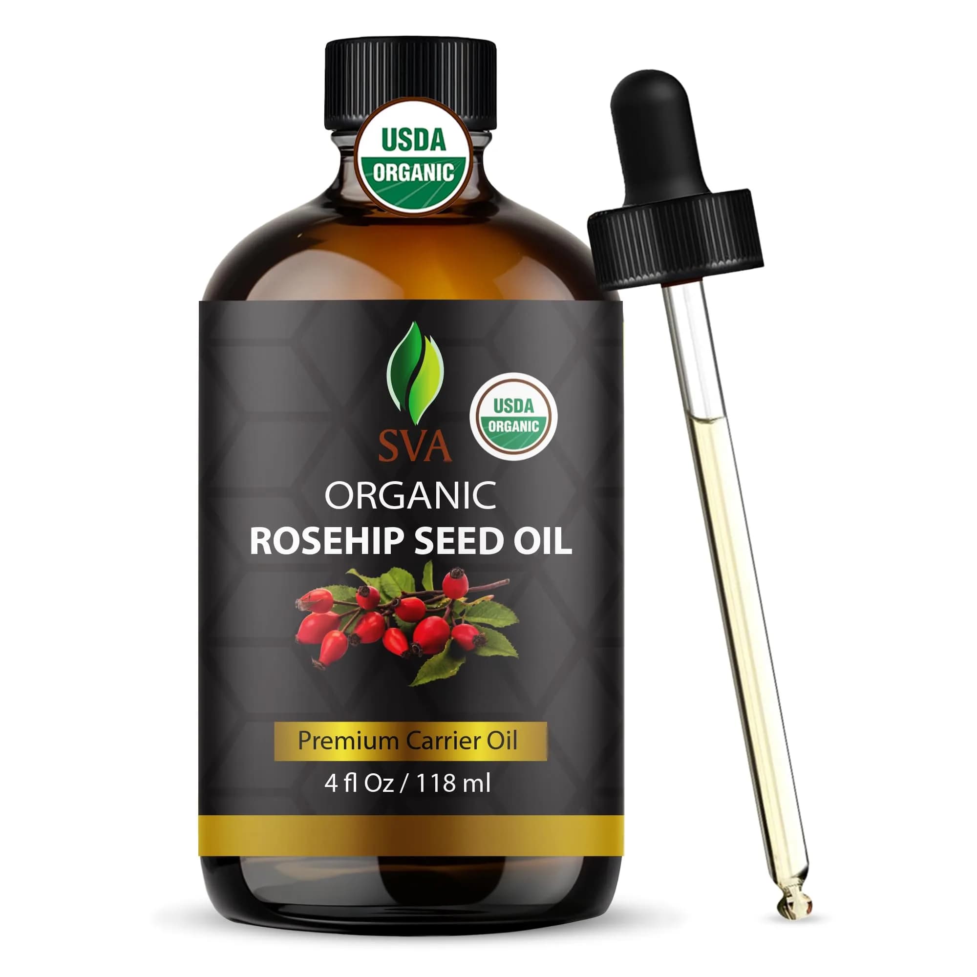 SVA Organics Rosehip Seed Oil 118 ml (4 Fl Oz) | Cold-Pressed Carrier Oil for Skin & Hair