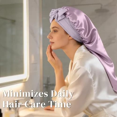 ZIMASILK Long Mulberry Silk Bonnet for Sleeping Women Purple | OEKO-TEX Certified, 19 Momme Grade 6A Silk thumbnail 6