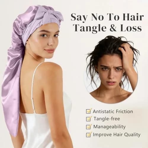 ZIMASILK Long Mulberry Silk Bonnet for Sleeping Women Purple | OEKO-TEX Certified, 19 Momme Grade 6A Silk thumbnail 3