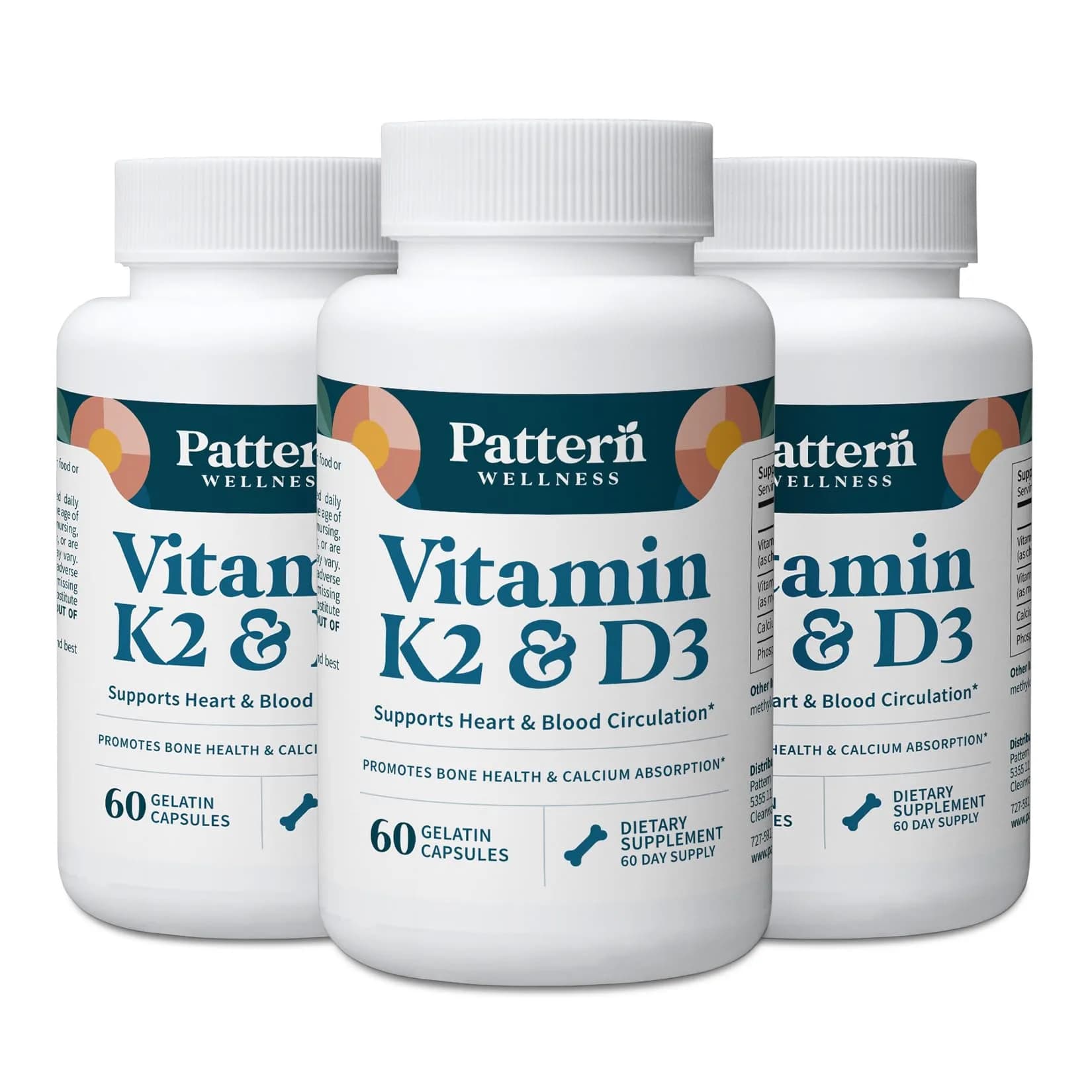 Pattern Wellness Vitamin K2 & D3 Supplement 180 Capsules - main product image
