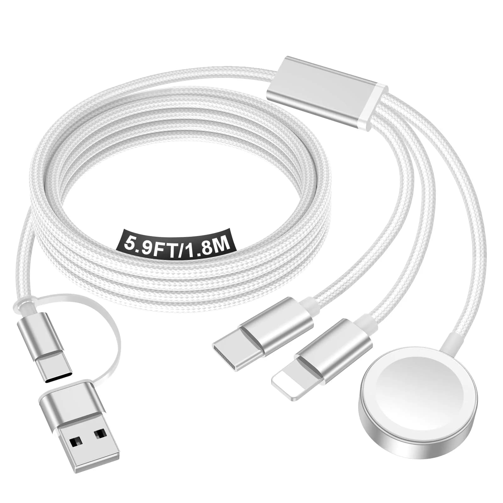 xiwxi 3-in-2 Multi Charging Cable 1.8m (6ft) | Fast Charging for Apple Watch, iPhone, USB-C Devices