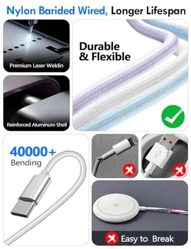 xiwxi 3-in-2 Multi Charging Cable 1.8m (6ft) | Fast Charging for Apple Watch, iPhone, USB-C Devices thumbnail 4