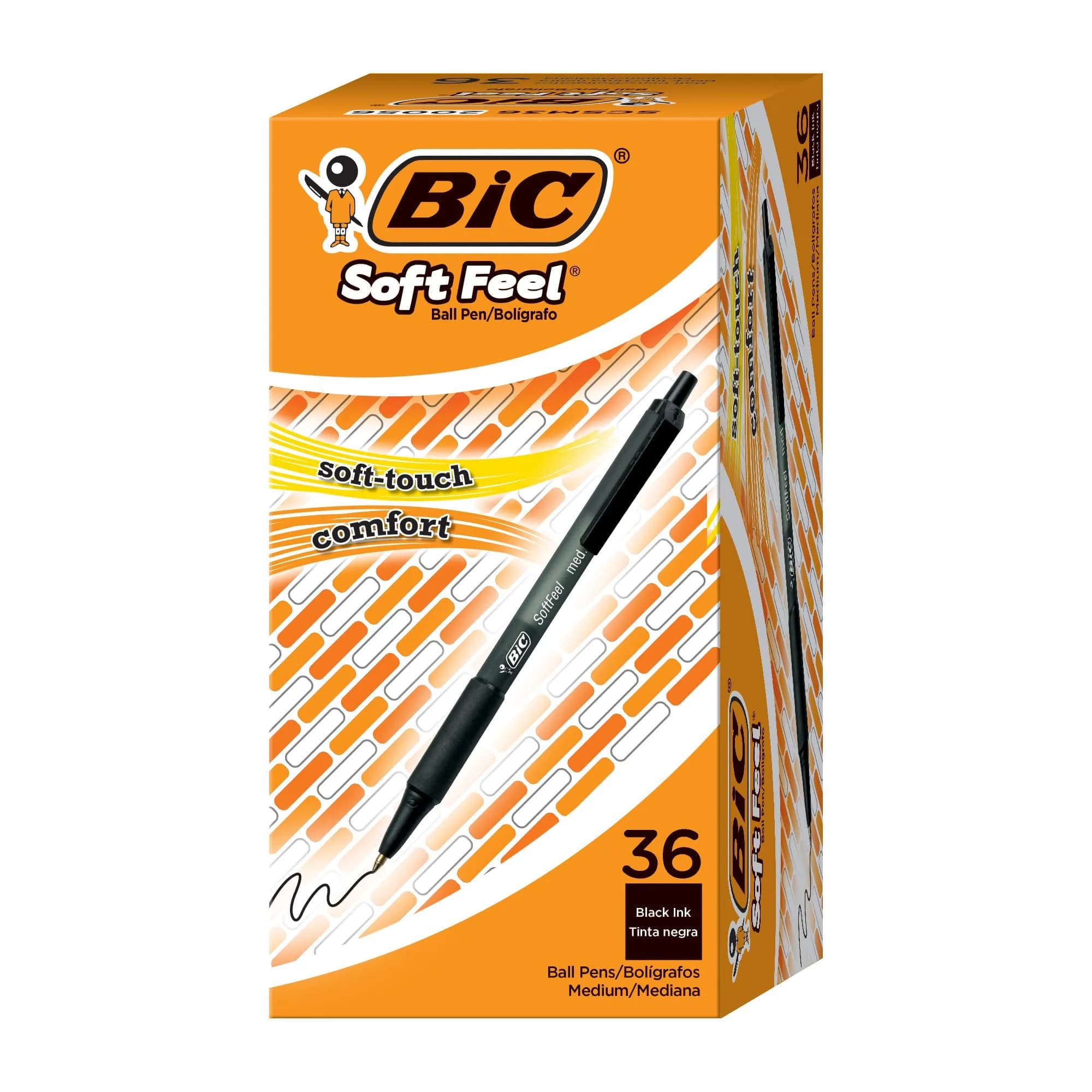 BIC Soft Feel Black Retractable Ballpoint Pens 1mm (36-Count Pack) | Smooth Ink Flow for Everyday Writing — Bulk Pack, Black Ink