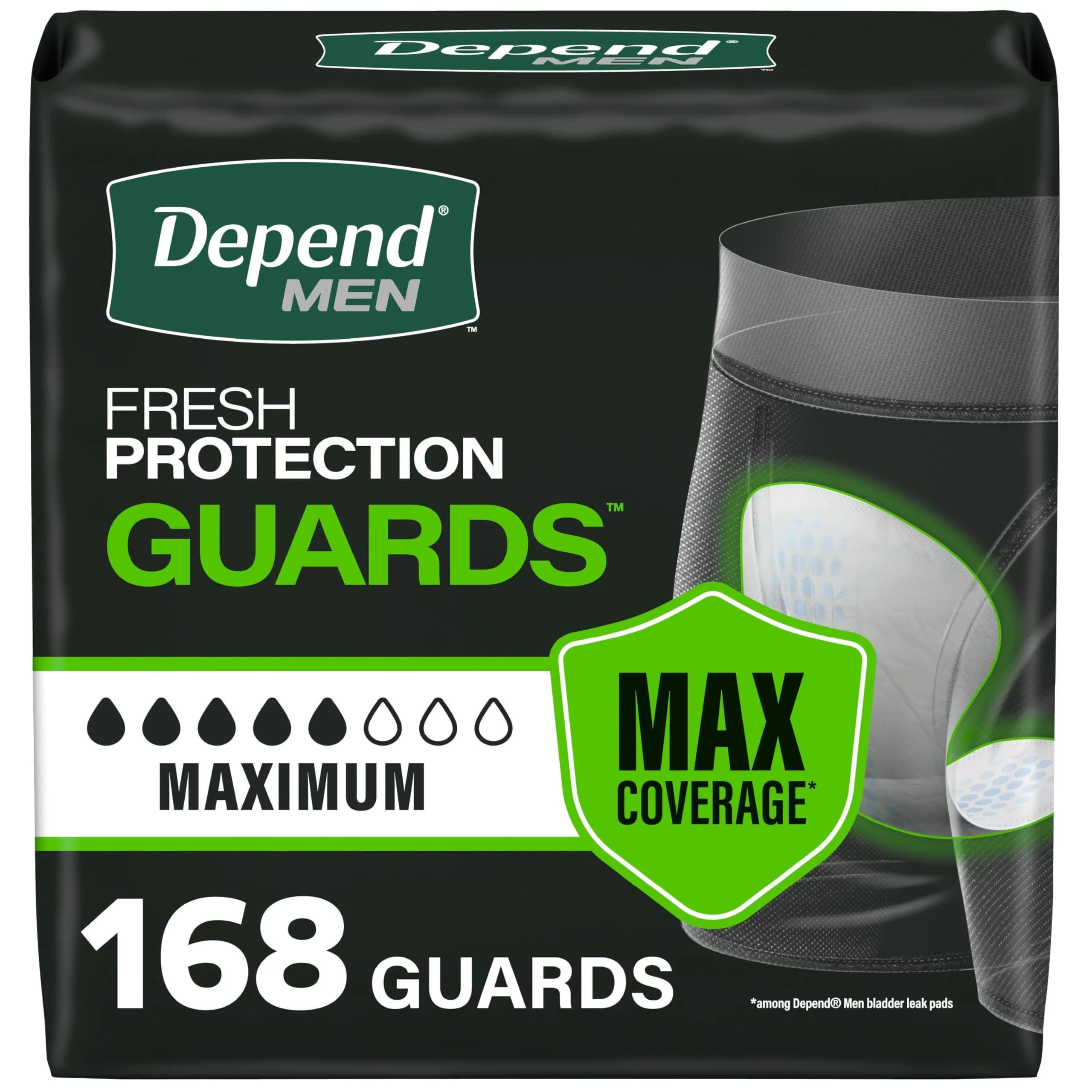 Depend Guards for Men Incontinence Pads Maximum Absorbency 104 Count (2 Packs of 52) | USA Imported, Duties Included — New / 168