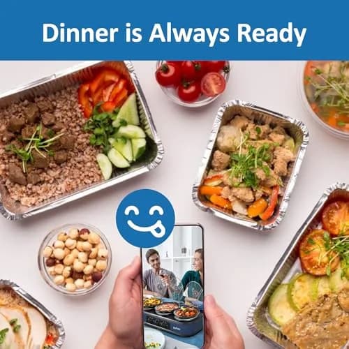 SUNVIVI Triple Slow Cooker, Buffet Server & Warmer with 3 Removable Ceramic Pots, 4.5 Quarts | 3 Adjustable Temp Settings, Stainless Steel, Blue thumbnail 5