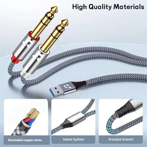 NCGGY USB to Dual 6.35mm TS Mono Audio Cable 1.83m (6 Feet) | Connect PC to Amplifiers & Speakers thumbnail 5