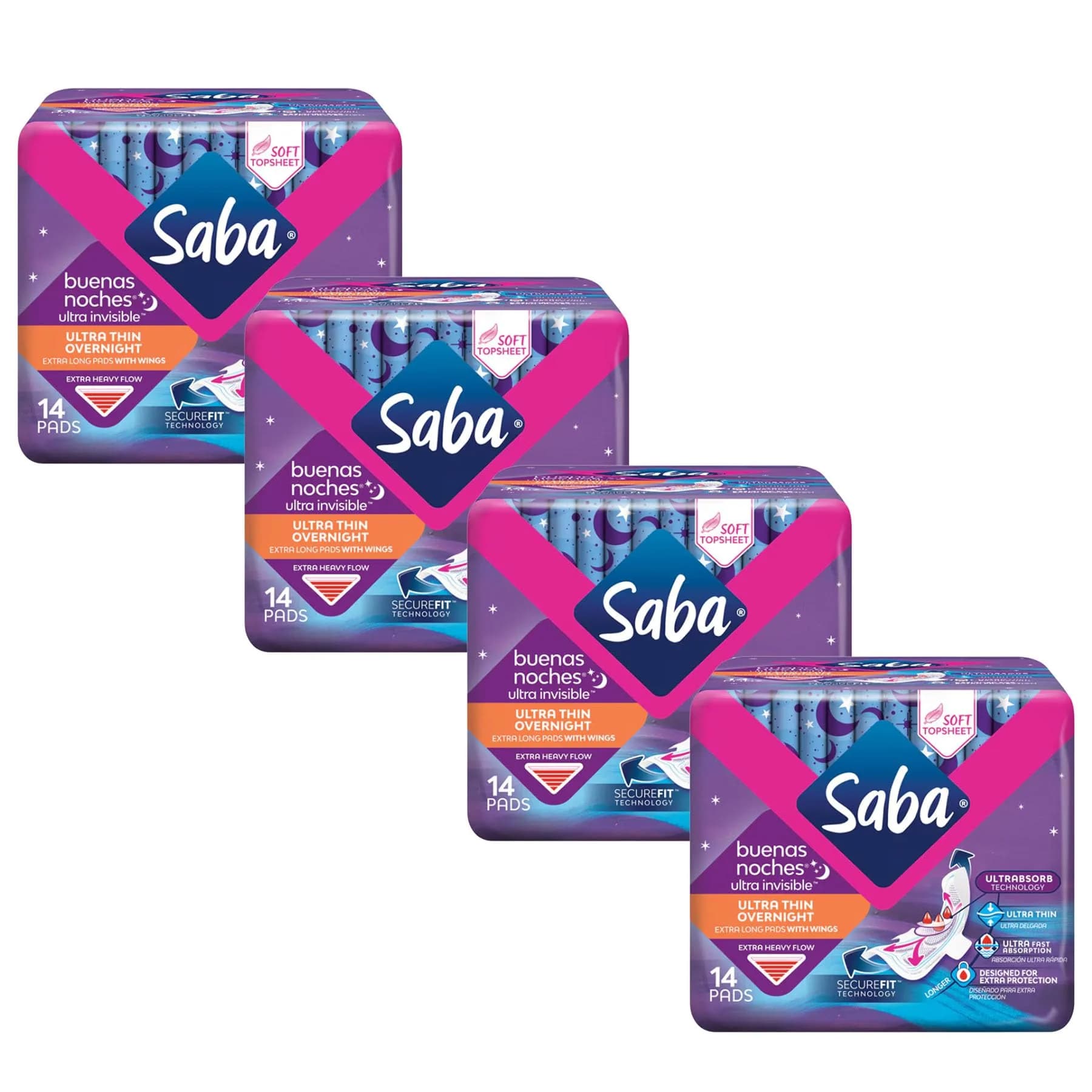 Saba Night Pads with Wings Heavy Flow | Ultra Thin Overnight Discreet Comfort - main product image