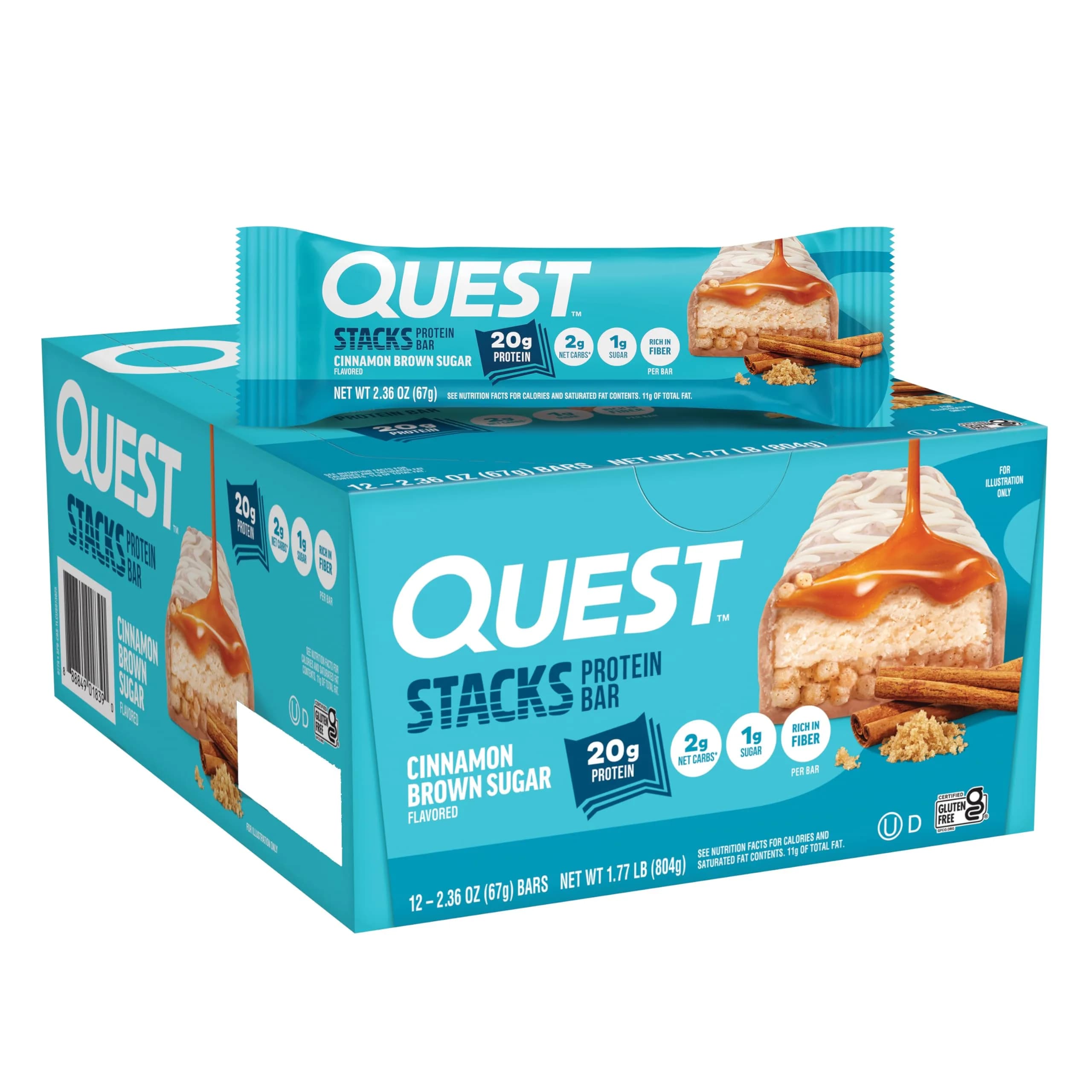 Quest Nutrition Stacks Protein Bars Cinnamon Brown Sugar 67g (2.36oz) 12 Count | 20g Protein, 12g Fiber, 1g Sugar, Gluten-Free, Kosher - main product image