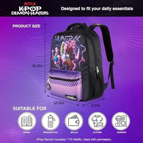 AI ACCESSORY INNOVATIONS K-Pop Demon Hunters Huntrix 16” Backpack for Girls | Water-Resistant, 20L, Adjustable Straps thumbnail 6