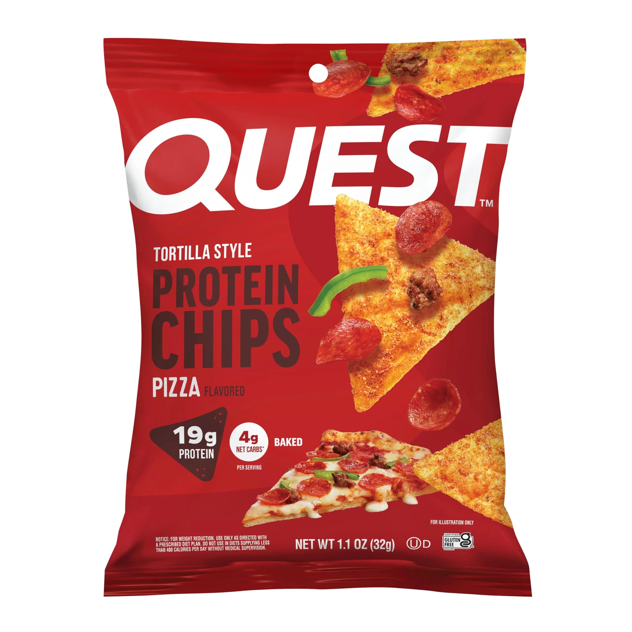 Quest Pizza Tortilla Style Protein Chips 19g Protein 1.1oz Bags (32g) | Baked High Protein Snack