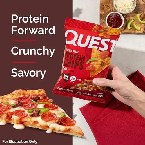Quest Pizza Tortilla Style Protein Chips 19g Protein 1.1oz Bags (32g) | Baked High Protein Snack thumbnail 3