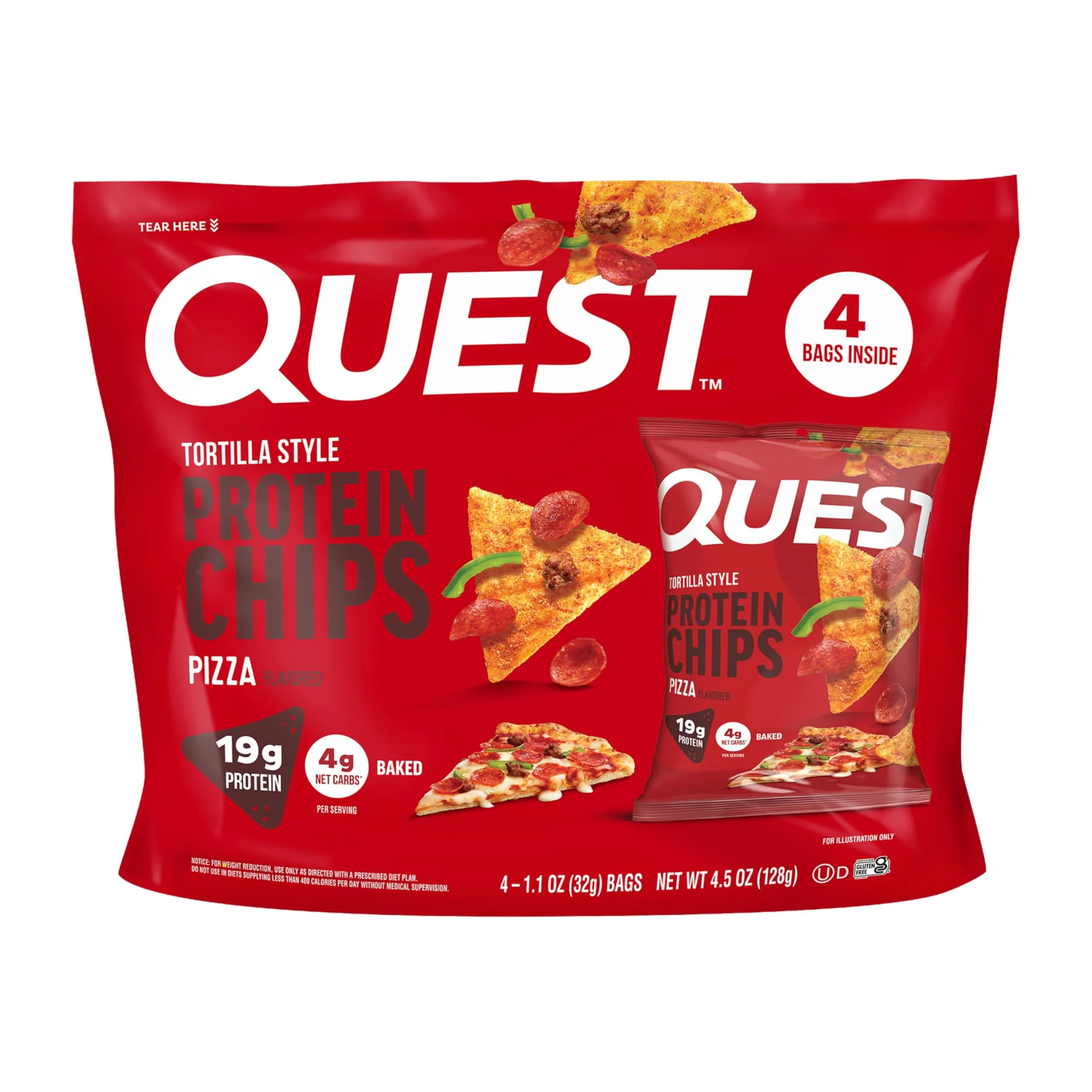 Quest Pizza Tortilla Style Protein Chips 4 Count (1.1oz each) | Baked, Gluten-Free, 19g Protein