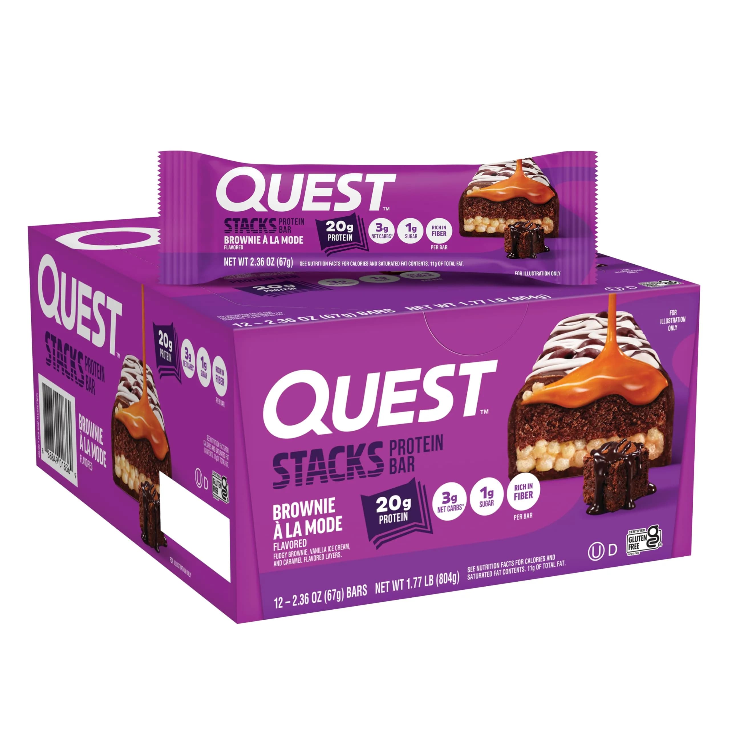 Quest Nutrition Stacks Protein Bars Brownie a la Mode 12 Count (Pack of 1) | 20g Protein Snack Bar with 3g Net Carbs - main product image