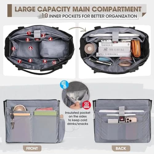 RAINSMORE Teacher Tote Bag with Laptop & Lunch Compartment | 17.3 inch Water-Resistant Work Bag for Women thumbnail 4