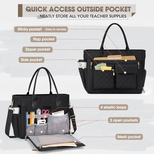 RAINSMORE Teacher Tote Bag with Laptop & Lunch Compartment | 17.3 inch Water-Resistant Work Bag for Women thumbnail 5