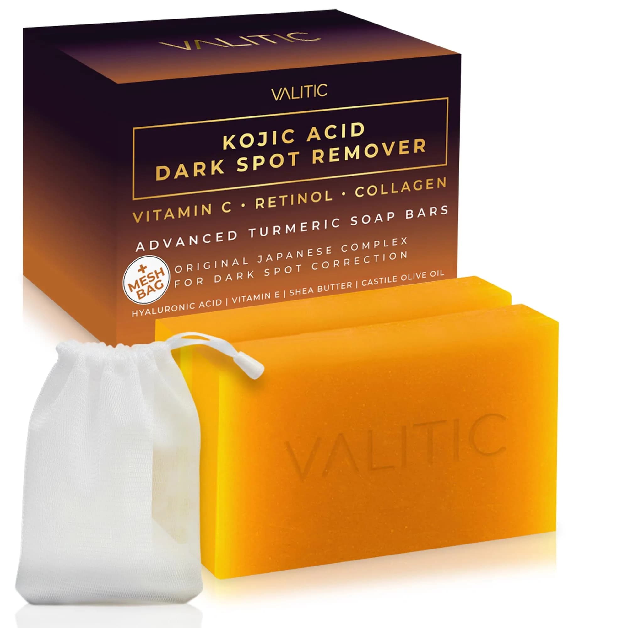 VALITIC Kojic Acid Dark Spot Corrector Soap Bars 200g (7 Oz) | Japanese Complex for Even Tone