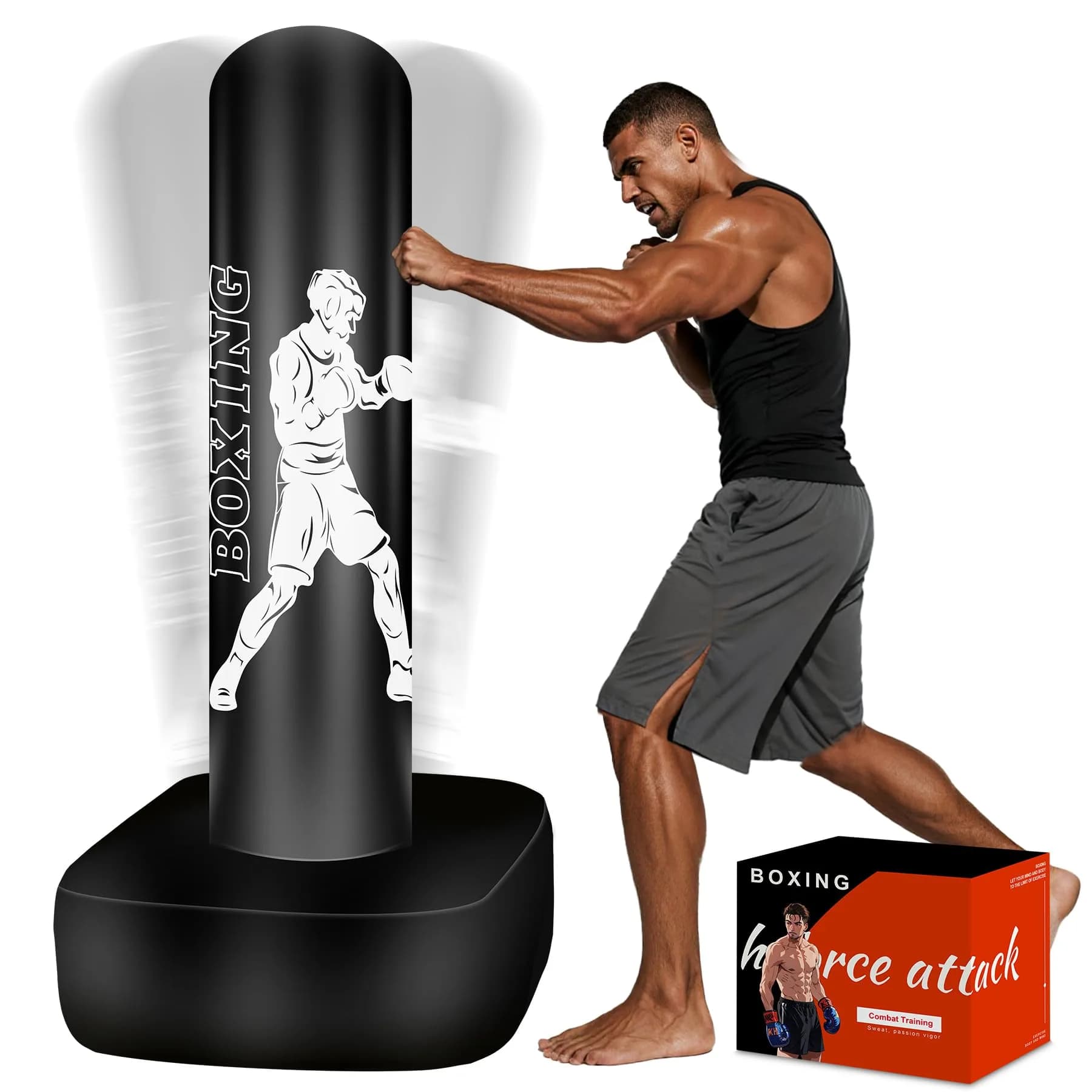 Vobab Freestanding Punching Bag with Stand for Adults Teens, 70 inch (178 cm) Heavy Boxing Bag | Stable Base for Home Training