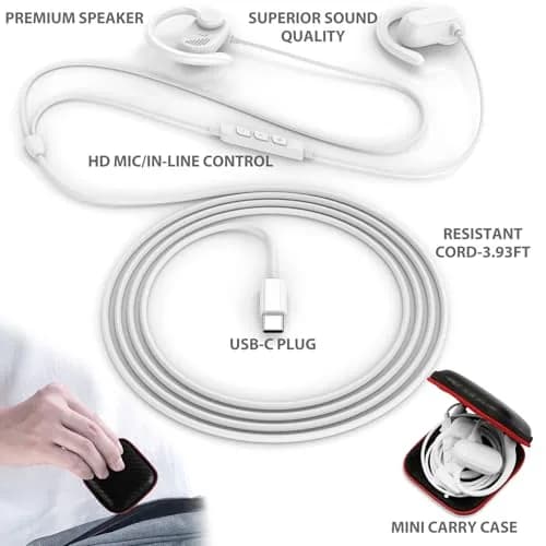 ASKUBSKU Open Ear Headphone Wired for iPhone 17 Air 16 15 Pro Max Plus/iPad | Sport & Workout Earbuds with Mic, USB-C, White thumbnail 6