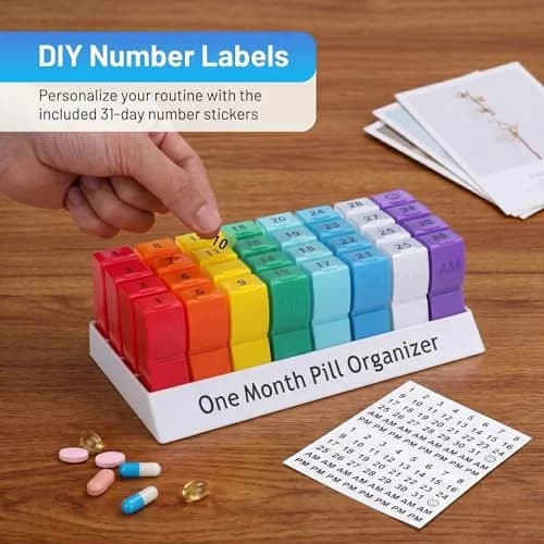 CAidRE Monthly Pill Organizer AM PM, 31 Day Travel Pill Box with Detachable Pods | Personal Pill Dispenser thumbnail 4