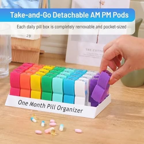 CAidRE Monthly Pill Organizer AM PM, 31 Day Travel Pill Box with Detachable Pods | Personal Pill Dispenser thumbnail 7