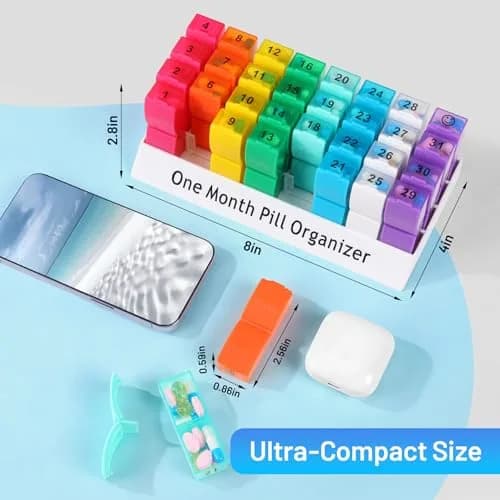 CAidRE Monthly Pill Organizer AM PM, 31 Day Travel Pill Box with Detachable Pods | Personal Pill Dispenser thumbnail 2